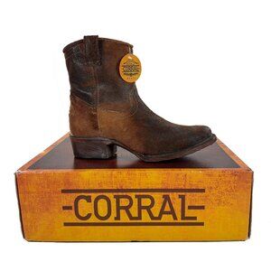 Corral Cowboy Bootie With Zipper Womens Size 6.5 M Chocolate-Tan Lamb Abstract